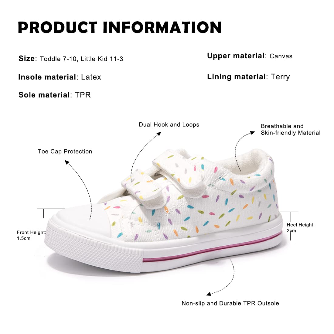 FUNKYMONEY Boys Girls Canvas Sneakers Casual Slip On Adjustable Hook and Loops Walking Shoes for Toddler/Little Kids - Image 6