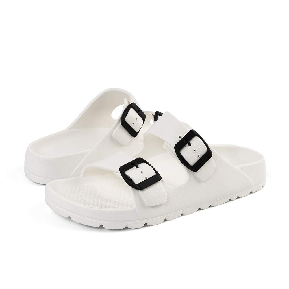 FUNKYMONKEY Women's Comfort Slides Double Buckle Adjustable Plastics Flat Sandals - Image 7