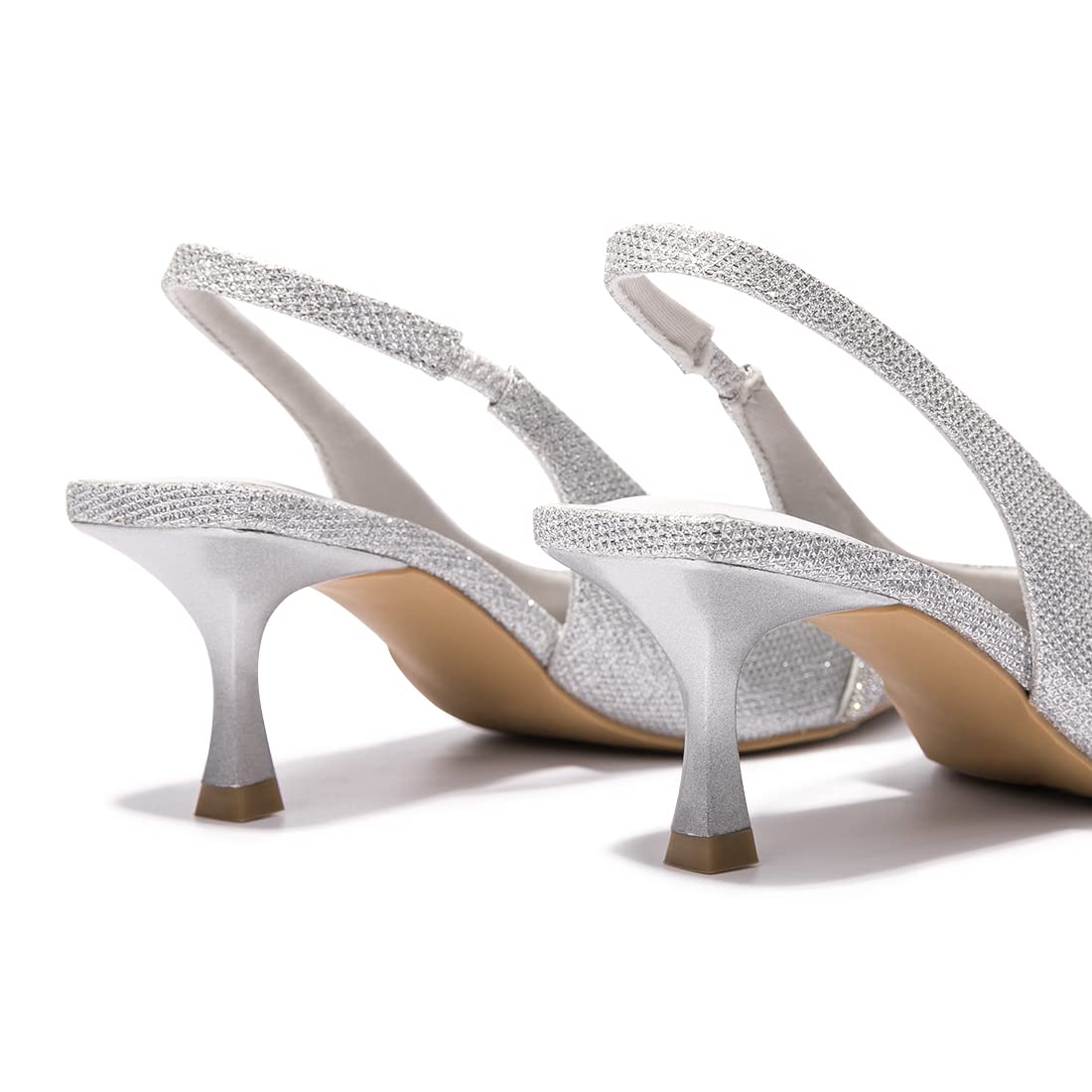 FUNKYMONKEY Women's Slingback Pumps Shoes, Elastic Strap Pointed Toe Kitten Heel Dress Wedding Party Shoes - Image 4