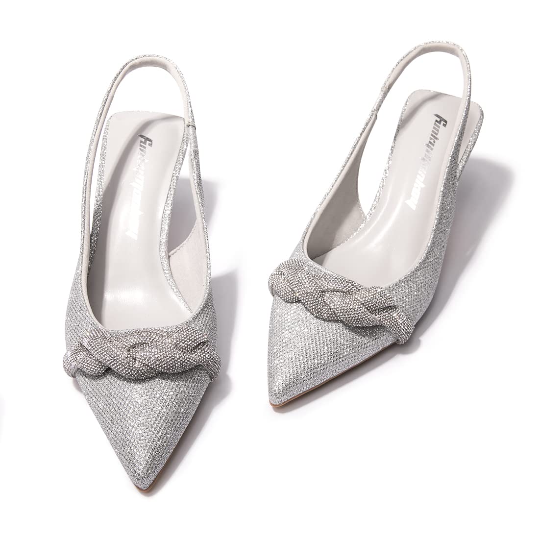 FUNKYMONKEY Women's Slingback Pumps Shoes, Elastic Strap Pointed Toe Kitten Heel Dress Wedding Party Shoes - Image 5