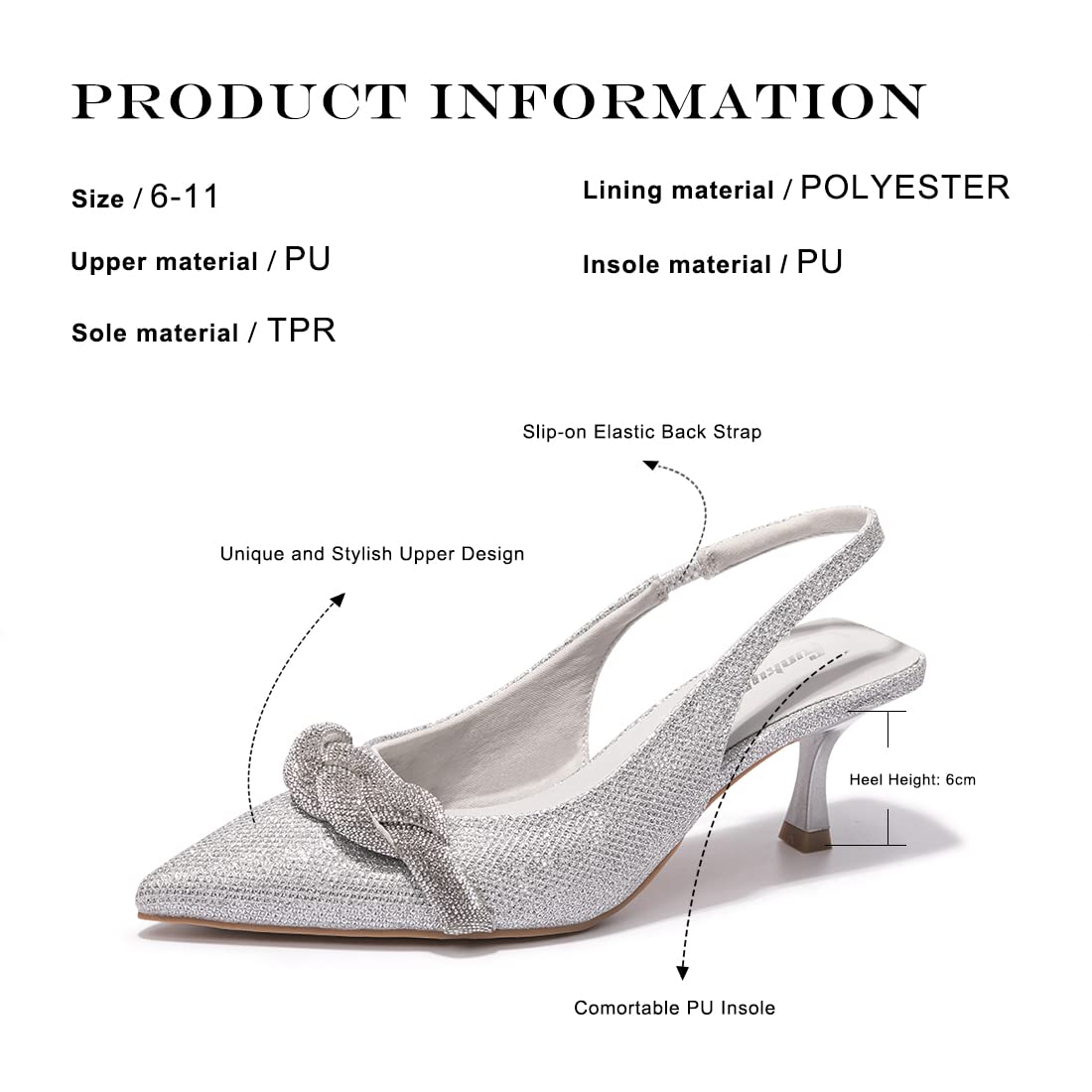 FUNKYMONKEY Women's Slingback Pumps Shoes, Elastic Strap Pointed Toe Kitten Heel Dress Wedding Party Shoes - Image 6