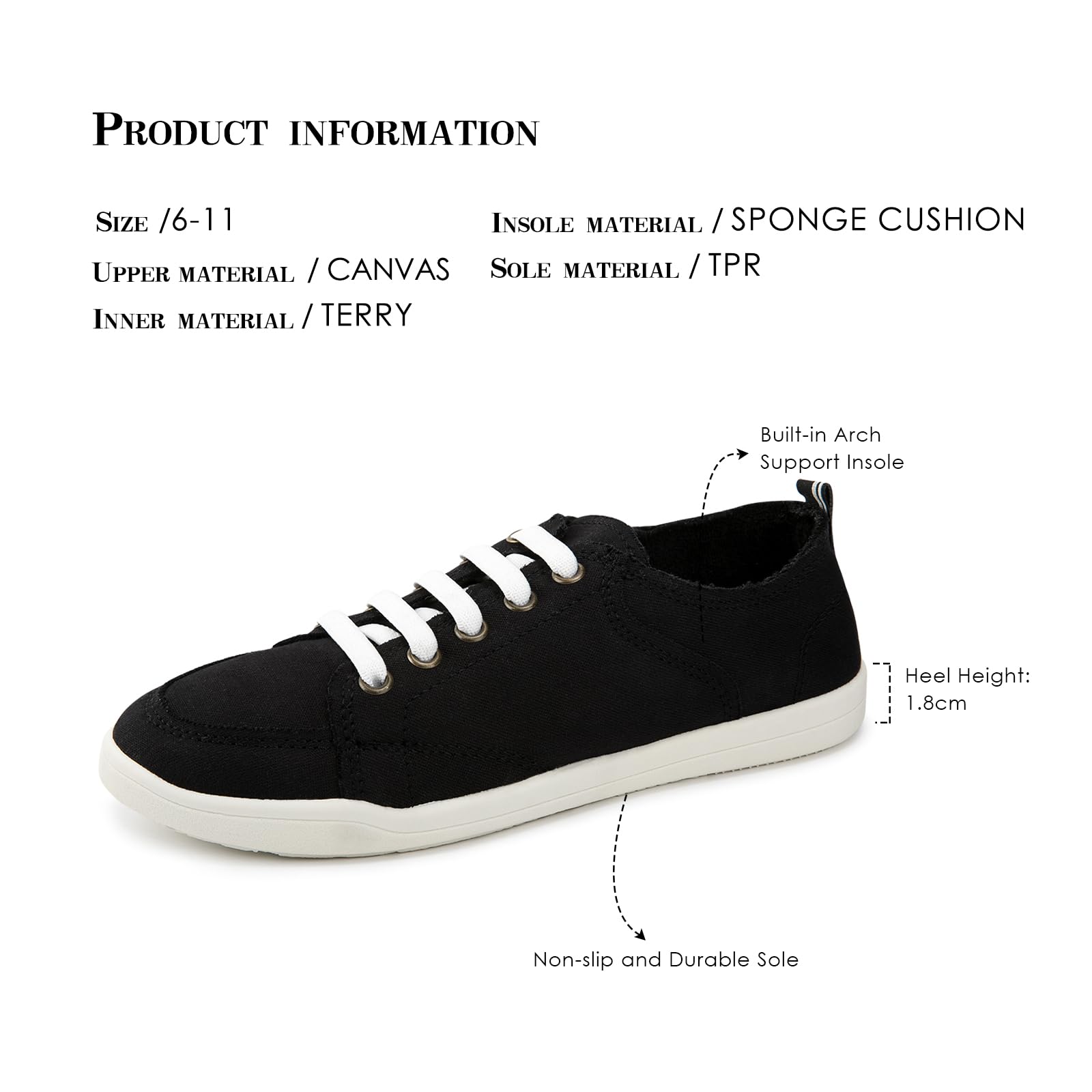 FUNKYMONKEY Womens Classic White Sneakers with Arch Support Slip On Canvas Tennis Shoes Lightweight Low Top Flat Casual Walking Shoes - Image 8